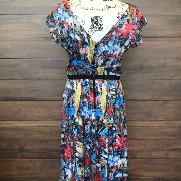 V Neck Floor Length Flutter Sleeve Dress - Picture 2 of 3